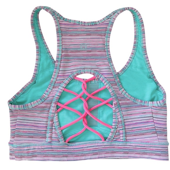 Lululemon Sweaty Or Not Bra II Cyber Stripe Flash Light Menthol Size 4 NEW - Picture 1 of 3